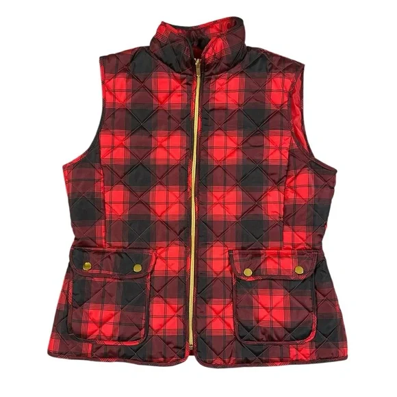 St. John's Bay Women's Women's Red Black Plaid Quilted Full Zip Vest Size Large - Picture 2 of 5